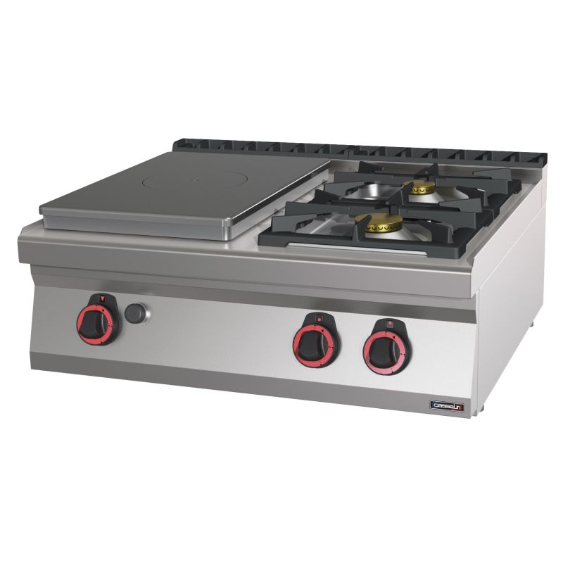 Casselin - Fornello a gas top 2 fuochi + 1 tuttapiastra 80
