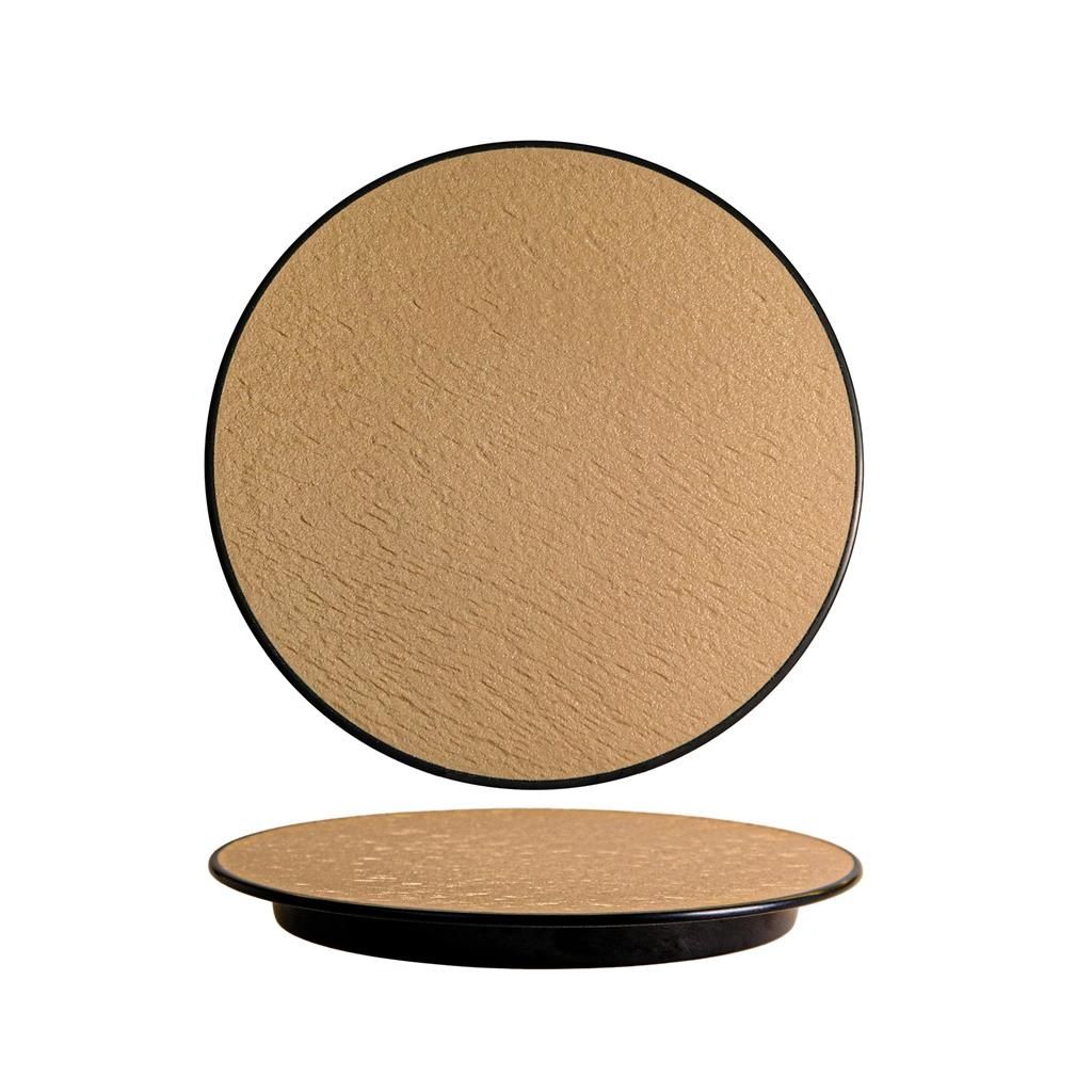 Piatto Tondo 25 cm Melamina Woody Beige Black - Tirolix