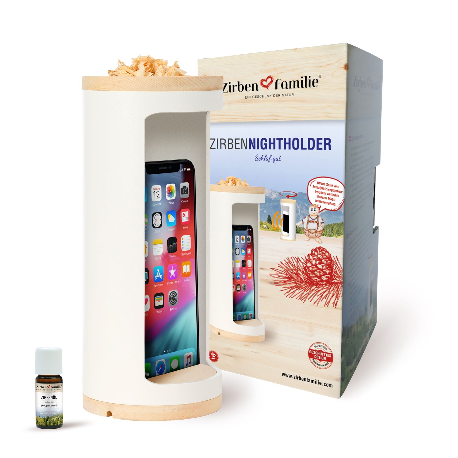 Zirbenfamilie - Portatelefono in pino di cirmolo Bianco