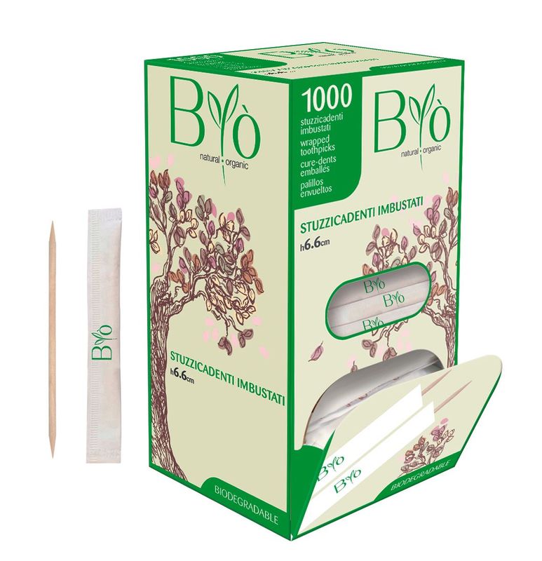 Set 20000 Stuzzicadenti imbustati in betulla 6,6 cm 5000 pz - Byo