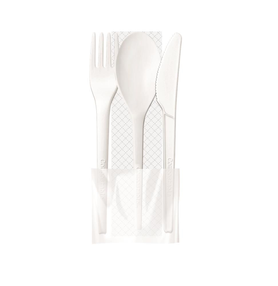 Set 500 Tris posate in cpla con busta compostabile 16,5 cm Style - Byo