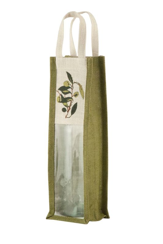 Portabottiglie in Juta Con Stampa 35x10x10 cm Bianco/Verde - Tirolix