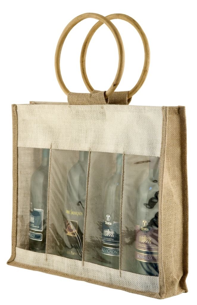 Portabottiglie in Juta 36x41x10 cm Naturale/Bianco - Tirolix