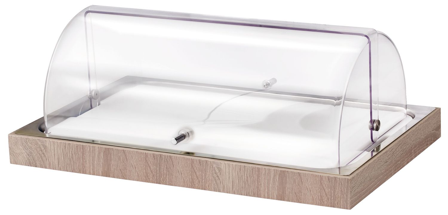 Portaformaggi Refrigerato Inox 18/10 Base Legno 50 x 30 cm H. 20 cm - Square - Abert
