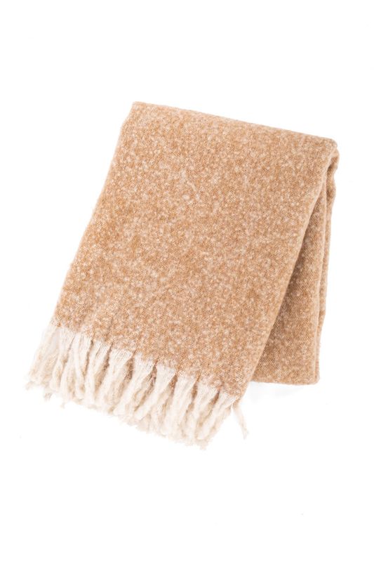 Plaid in microflanella con frange 130 x 170 cm Beige - Tirolix