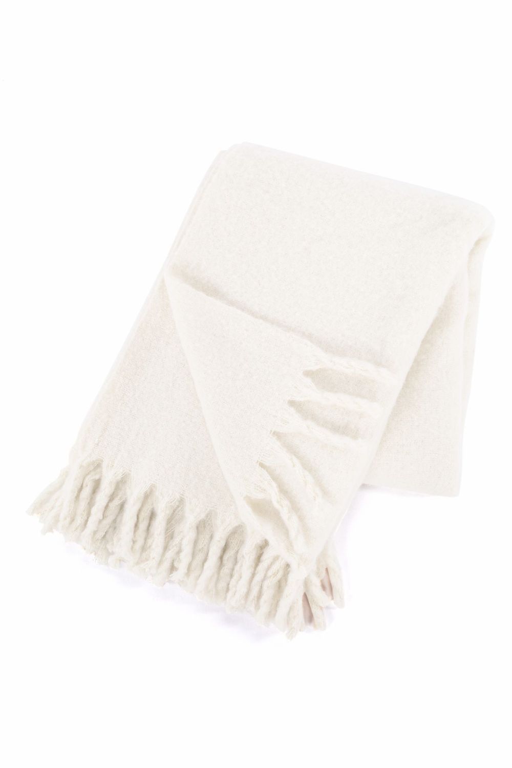 Plaid in microflanella con frange 130 x 170 cm Crema - Tirolix