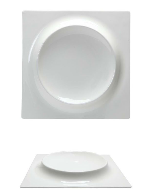 Piatto Quadro Con Rilievo 30 x 30 cm Gourmet Bone China - Tirolix