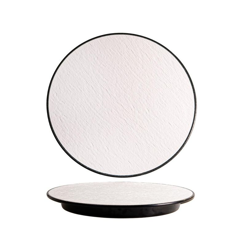 Piatto Tondo 25 cm Melamina Woody White Black - Tirolix