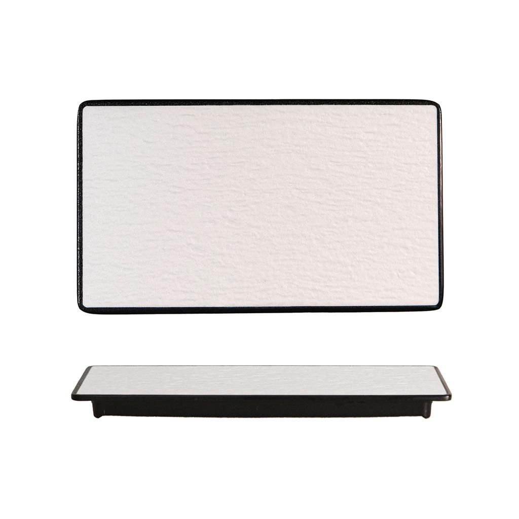 Piatto Rettangolare 26,5x13 cm Melamina Woody White Black - Tirolix