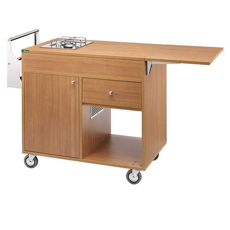 Forcar - Carrello flambè con piastra fuoco e portabottiglie 137 x 57 cm Noce