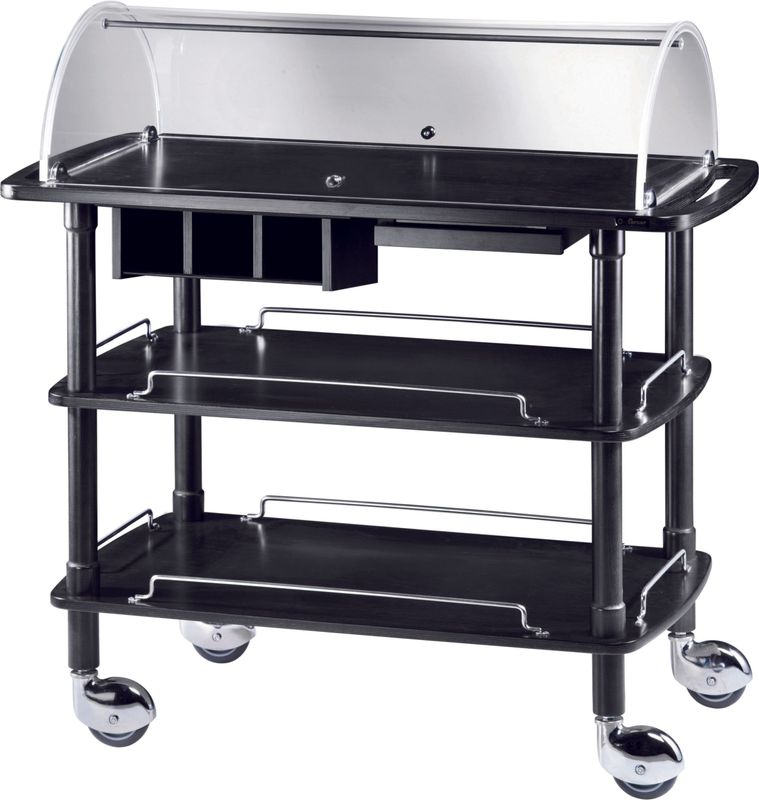 Forcar - Carrello di servizio in legno con cupola 3 piani 110 x 55 cm Laccato Nero
