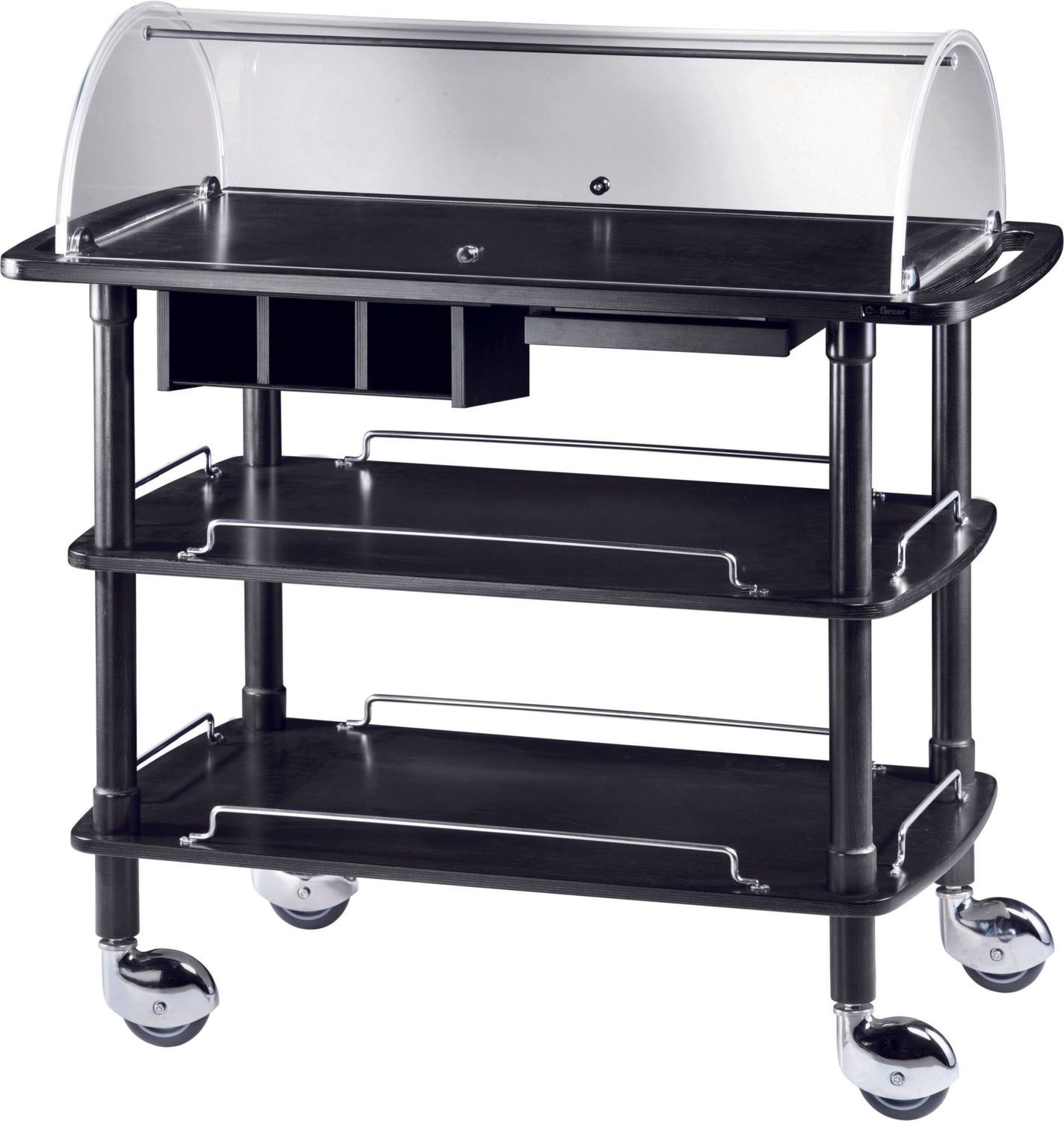 Forcar - Carrello di servizio in legno con cupola 3 piani 110 x 55 cm Nero