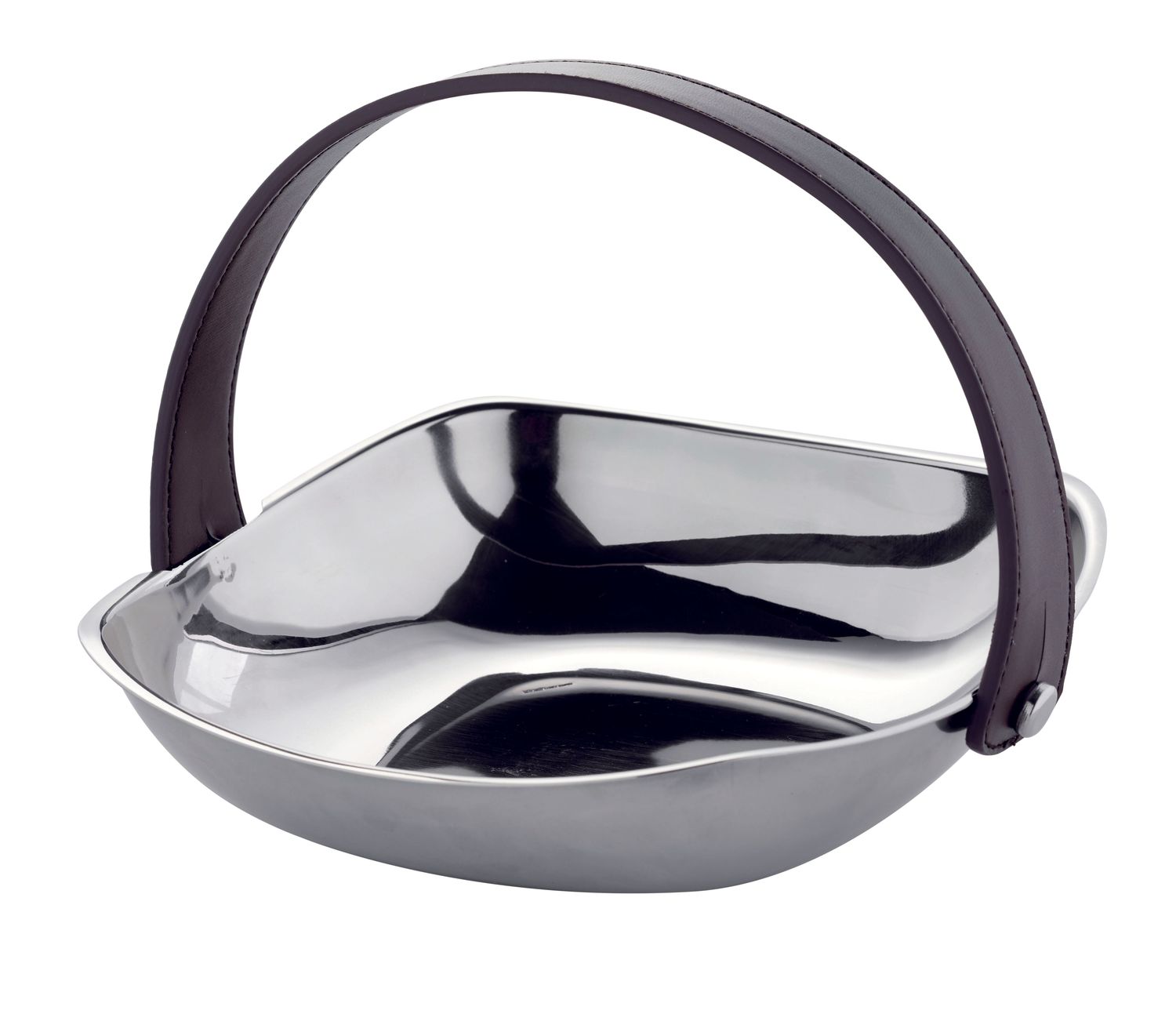 Cestino Pane Frutta Cacao con Manico in Pelle, Inox 18/10 + E.P., 23 x 23 cm - Abert