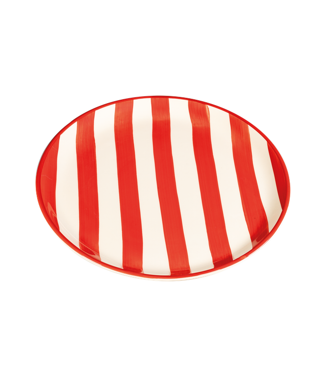 Piatto piano Lido Righe Rosso 28 cm - Zafferano