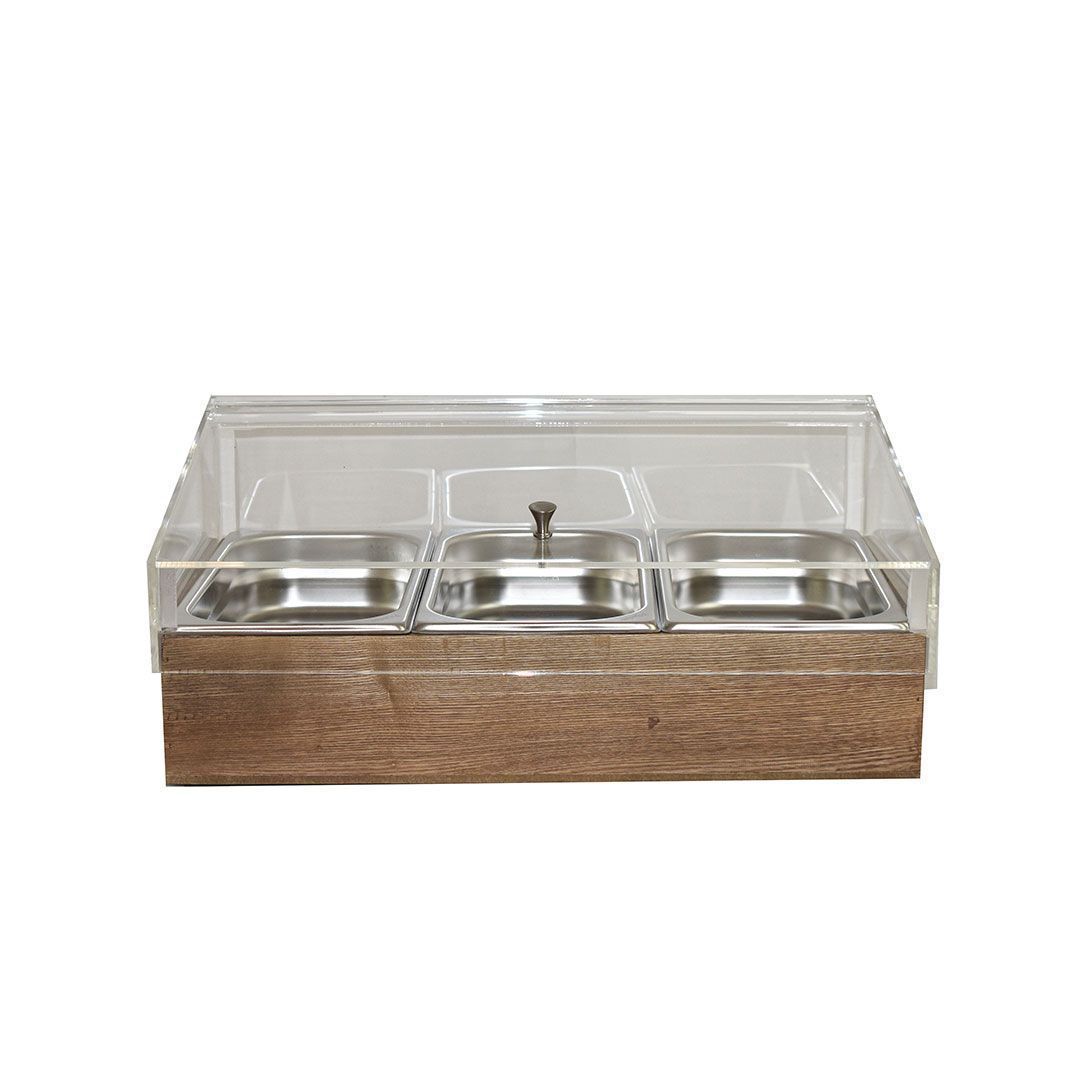 Espositore refrigerato in frassino GN 1/1 con 3 vaschette GN 1/3 T-Collection - Yegam