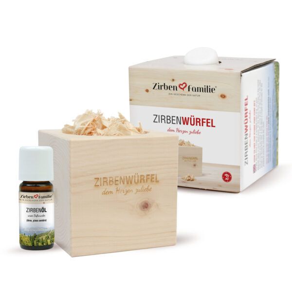 Cubo diffusore in legno di cirmolo e olio essenziale di pino cembro - Zirbenfamilie