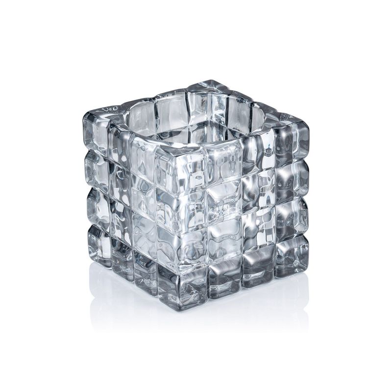 Portacandela 9 x 9 cm Grigio Cube - Tirolix