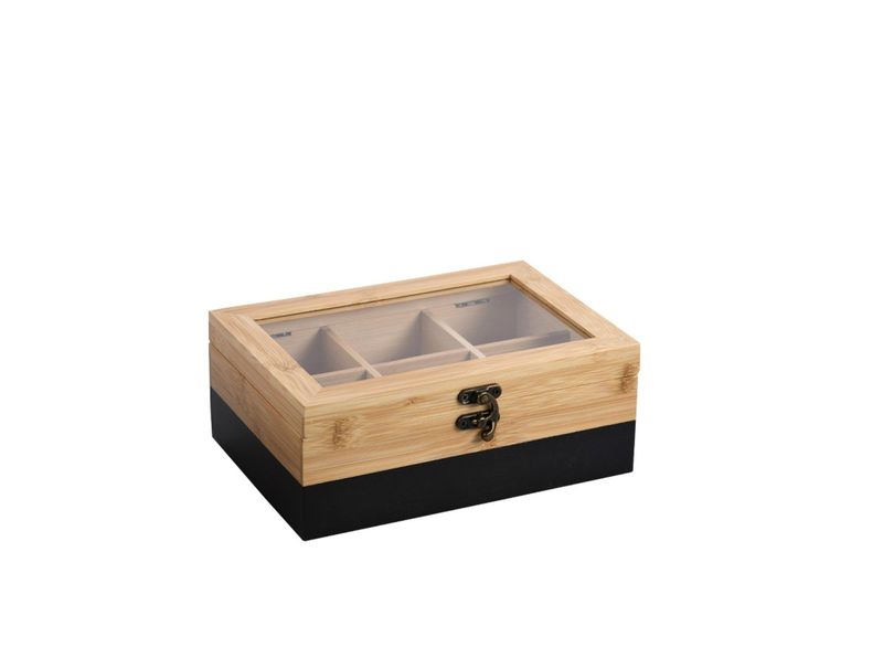 Scatola Portabustine Tè 21,5 x 15 x 8 cm Con 6 Scomparti In Bamboo Nero - Kesper