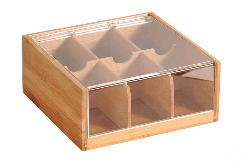 Scatola Portabustine Tè 22 x 21 x 9,5 cm Con 6 Scomparti In Bamboo - Kesper