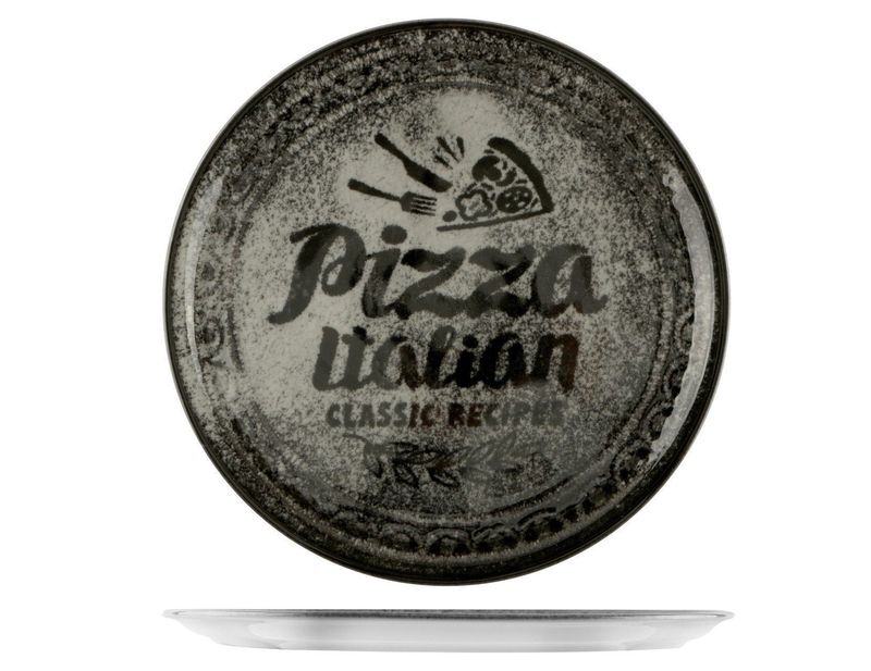 Piatto Pizza 33 cm Napoli Recipes Nero - Saturnia