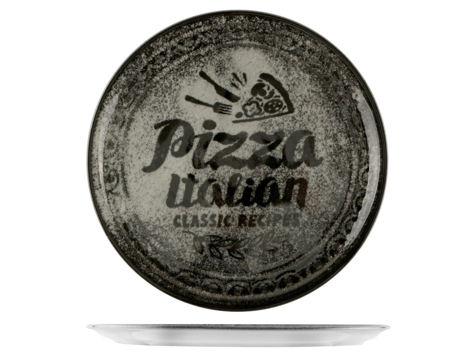 Piatto Pizza 31 cm Napoli Recipes Nero - Saturnia