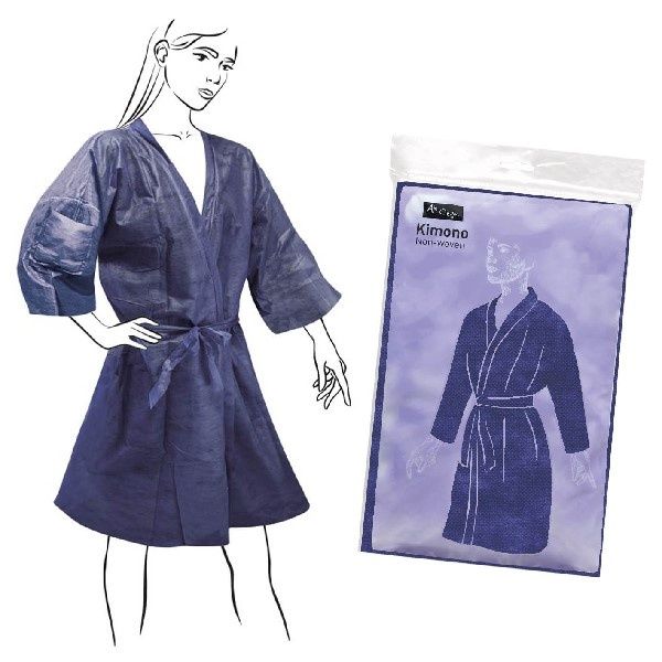 Kimono TNT Blu Monouso con Taschino e Cintura - 100 Pezzi - Pack Service