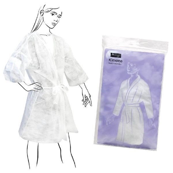 Kimono TNT Bianco Monouso con Taschino e Cintura - 100 Pezzi - Pack Service
