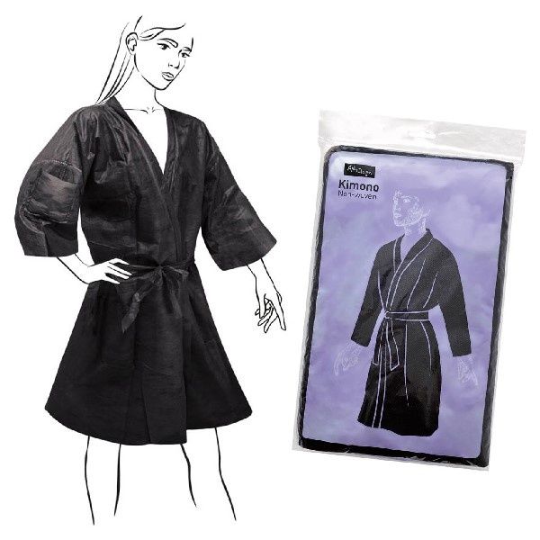 Kimono TNT Nero Monouso con Taschino e Cintura - 100 Pezzi - Pack Service