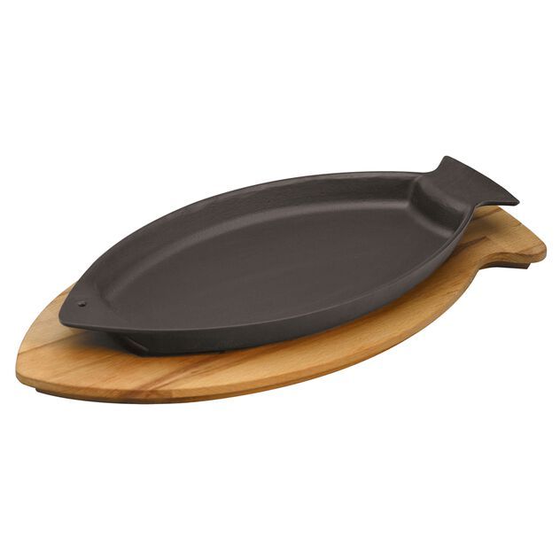 Piatto pesce con tagliere legno 15 x 24 cm Ghisa Smaltata - Paderno