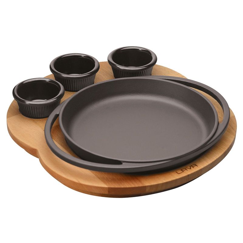 Piatto tondo con tagliere legno 20 cm Ghisa Smaltata v2 - Paderno