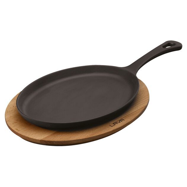 Piatto fajita con tagliere legno 17 x 23 cm Ghisa Smaltata - Paderno