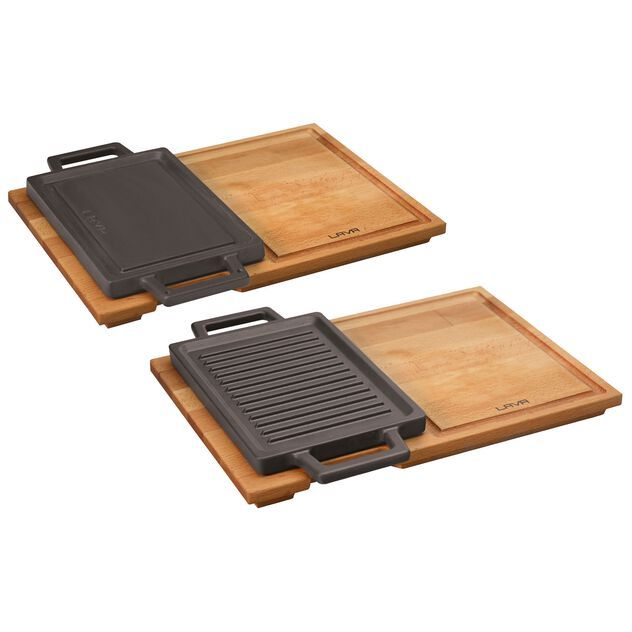 Griglia reversibile con tagliere legno 22 x 15 cm Ghisa Smaltata - Paderno