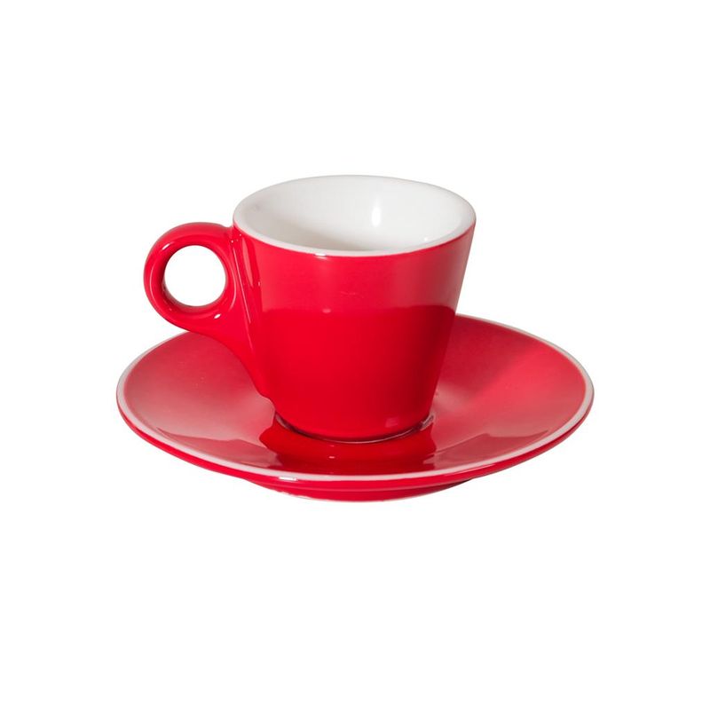 Set 6 Pezzi Tazza Caffè Conica con Piatto 8 cl Rosso Breakfast - Tirolix