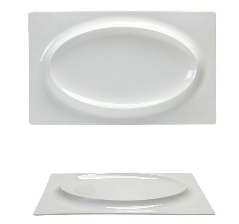 Piatto Rettangolare con Rilievo 30 x 19 cm Gourmet Bone China - Tirolix