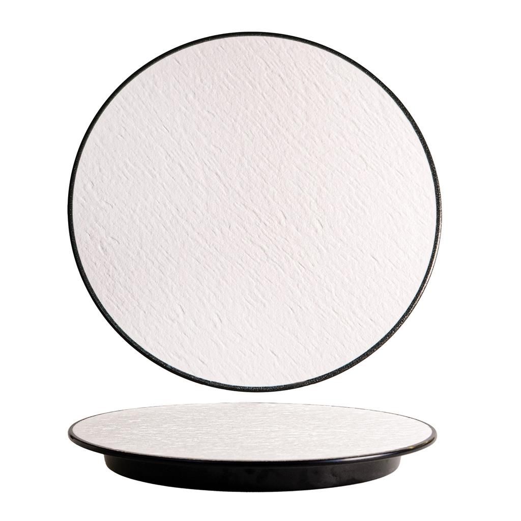 Piatto Tondo 30 cm Melamina Woody White Black - Tirolix