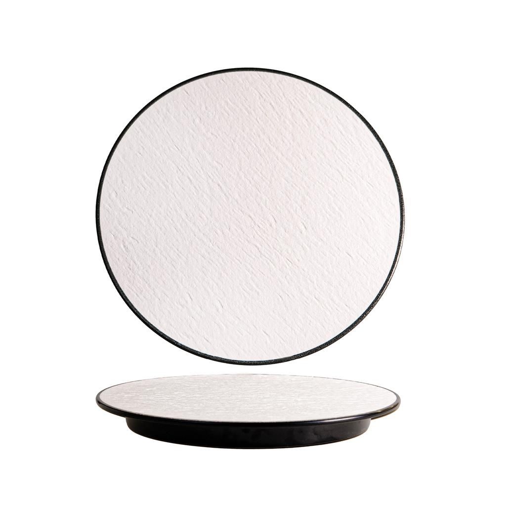 Piatto Tondo 25 cm Melamina Woody White Black - Tirolix