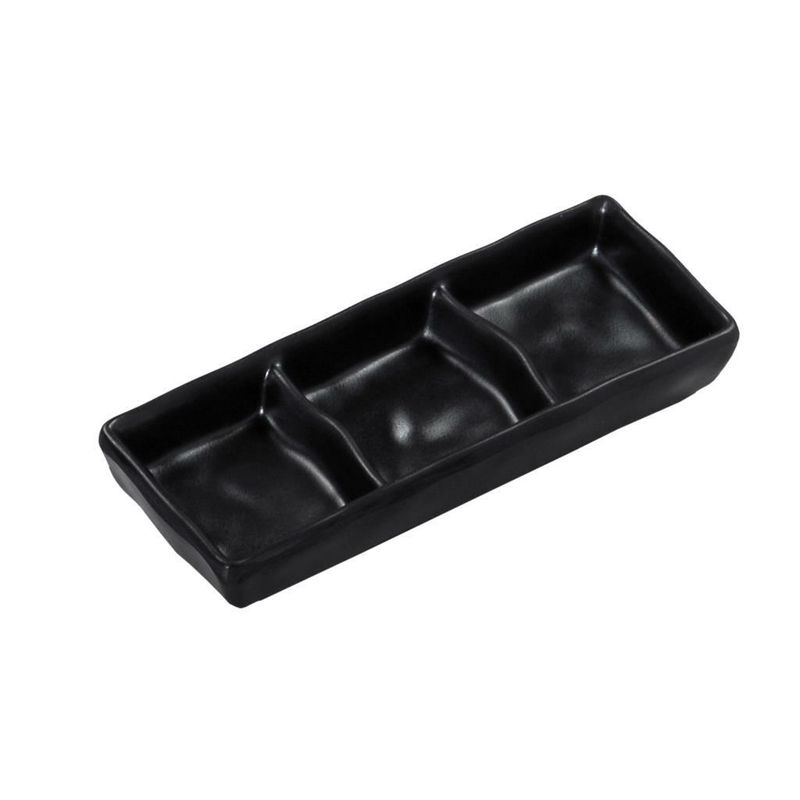 Piatto Rettangolare Tre Scomparti 18 x 7 cm Nero Melamina - Tirolix