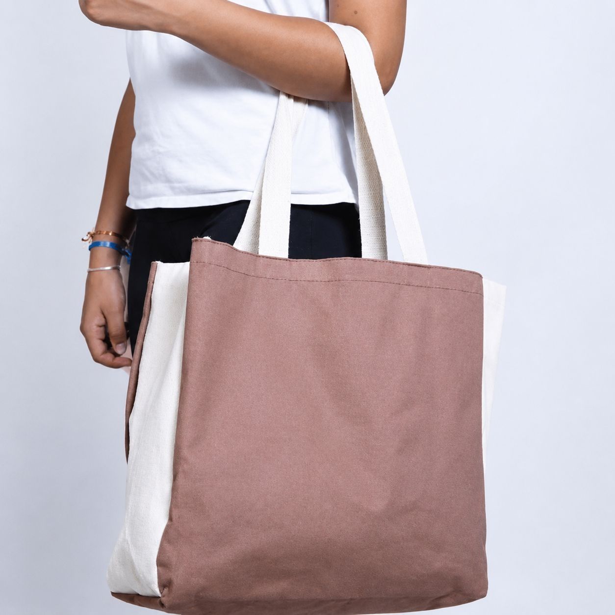 Shopper in Cotone Naturale e Beige 38x38x13 cm - Tirolix