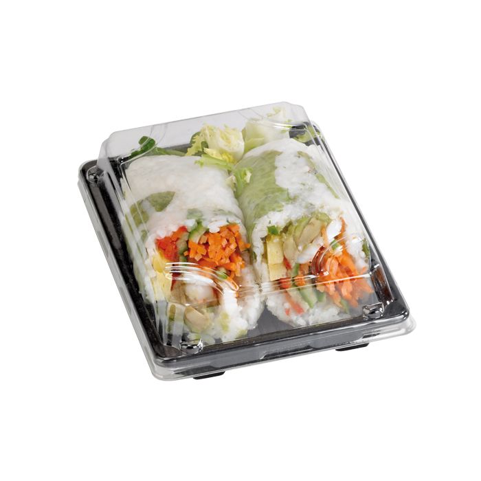 Set da 200 pezzi - Vassoio sushi nero con coperchio 22 x 14 cm - Firstpack