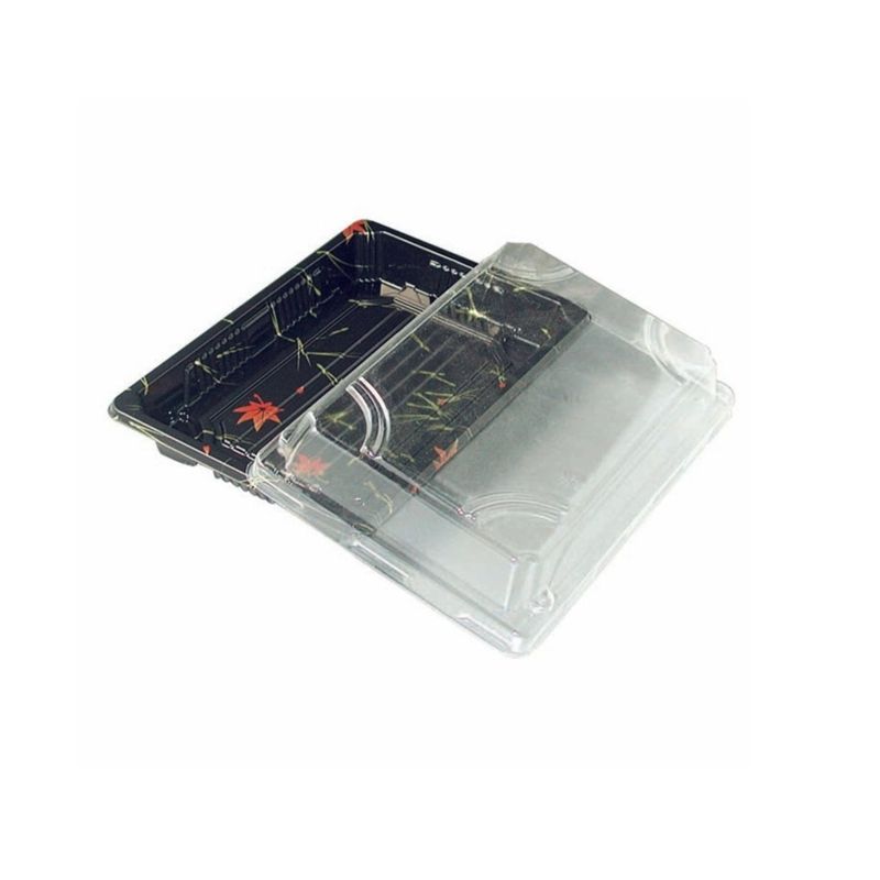 Set da 200 pezzi - Vassoio sushi nero con coperchio 16,5 x 11,4 cm - Firstpack