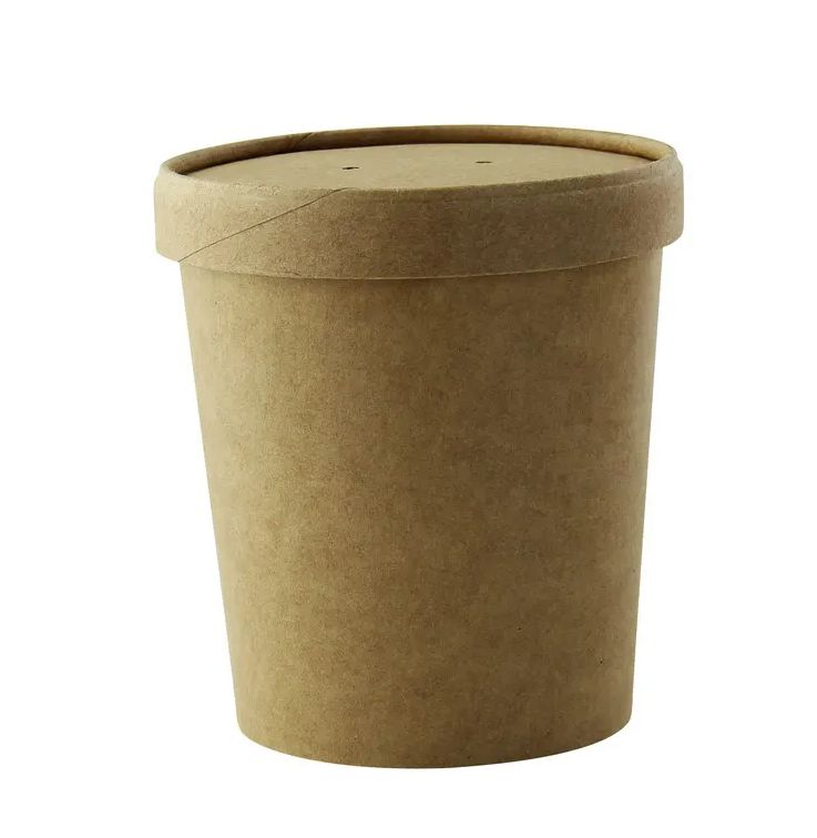 Set da 250 pezzi - Contenitore da zuppa marrone con coperchio 470 ml - Firstpack