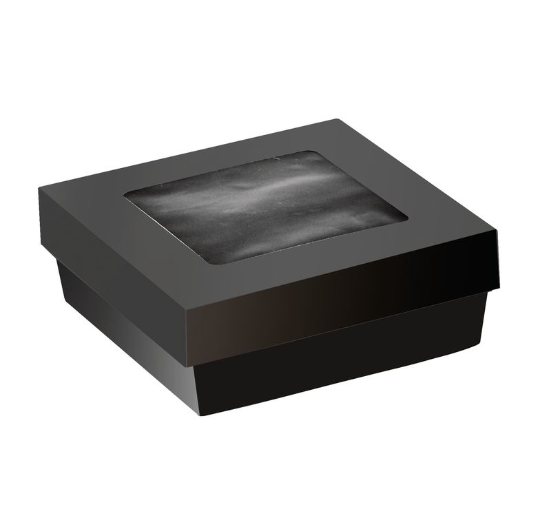 Set da 100 pezzi - Scatola quadrata con finestra nera con coperchio 13,5 x 13,5 cm - Firstpack