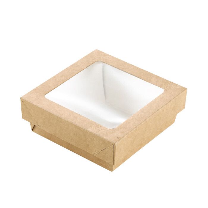Set da 100 pezzi - Scatola quadrata con finestra marrone 25 x 25 cm - Firstpack