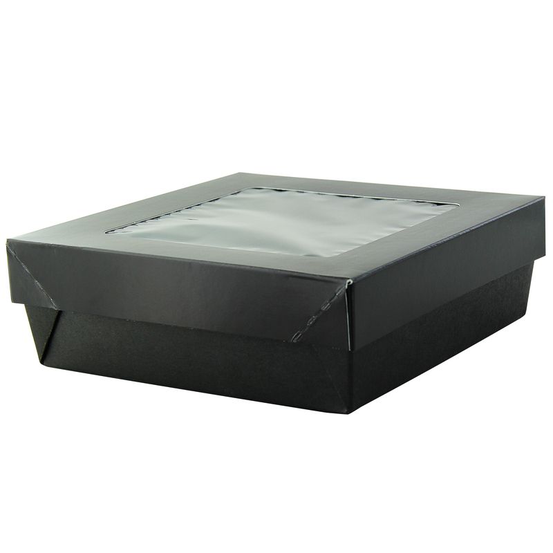Set da 100 pezzi - Scatola quadrata con finestra nera con coperchio 15,5 x 15,5 cm - Firstpack