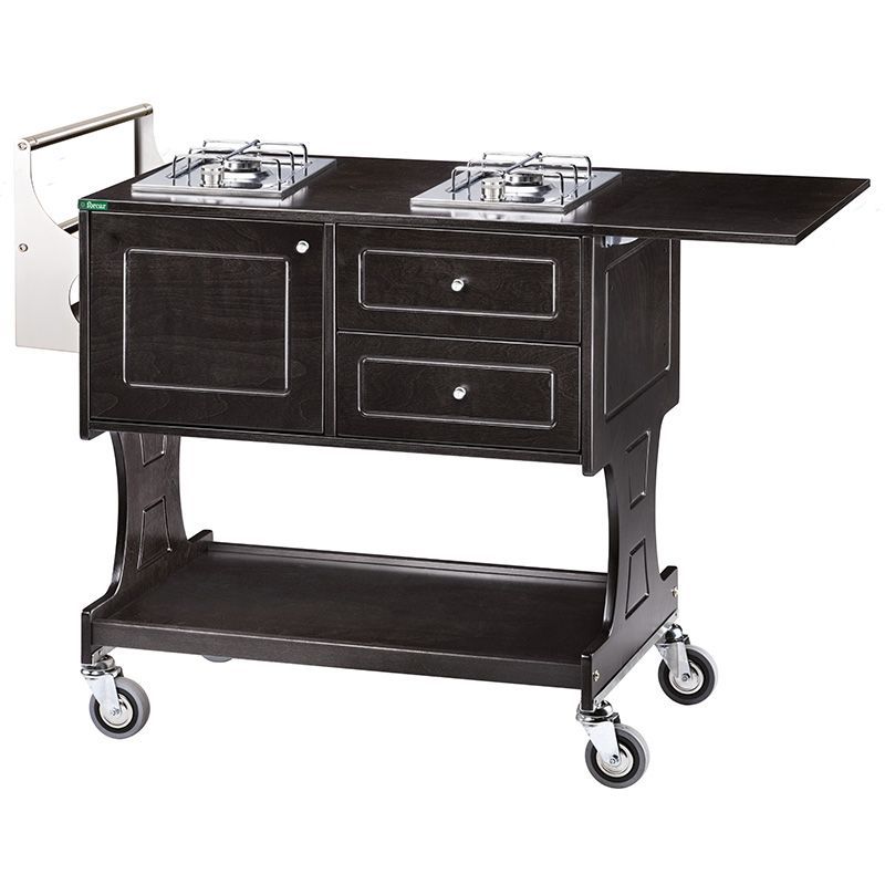 Carrello Flambè con 2 Piastre Fuoco 145 x 58 cm Nero - Forcar