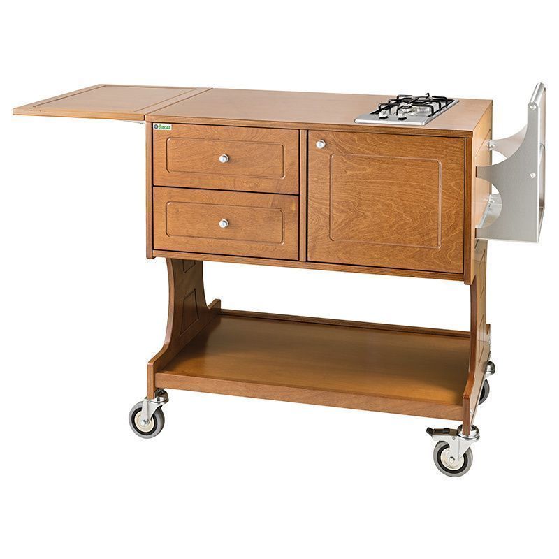Carrello Flambè con Piastra Fuoco e Portabottiglie 145 x 58 cm Nero - Forcar