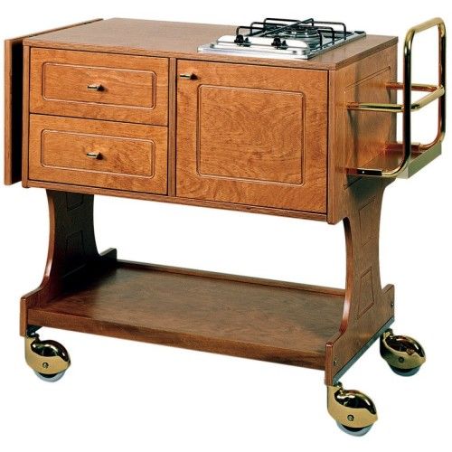 Carrello Flambè con Piastra Fuoco e Portabottiglie 145 x 58 cm Noce - Forcar