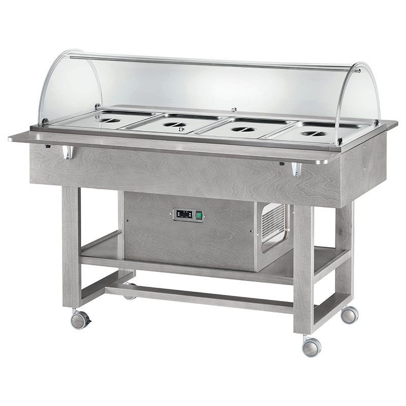 Carrello Refrigerato in Legno con Cupola 4 x GN 1/1 Grigio Cenere - Forcar
