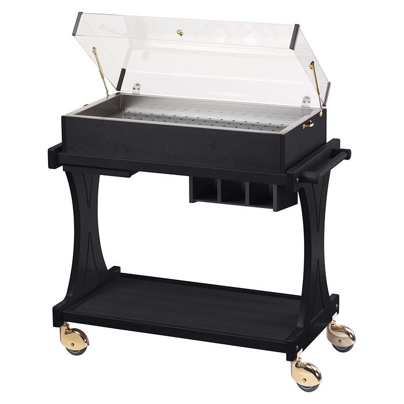 Carrello di Servizio in Legno con Cupola 2 Piani con 8 Piastre Refrigeranti 106 x 55 cm Nero - Forcar