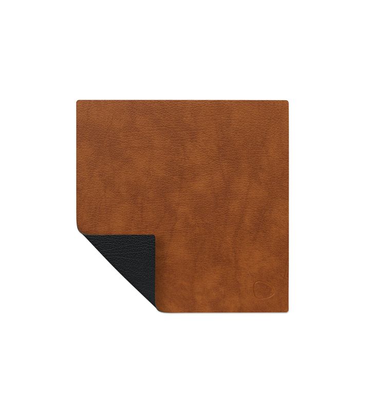 Tovaglietta Double Square Bull Cognac/ Bull Black 28x28 cm - Lind DNA